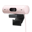Webcam Full HD Logitech Brio 500 com Microfones Duplos com Redução de Ruídos, Proteção de Privacidade e Correção de Luz - Rosa CX 1 UN