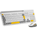 Teclado e Mouse sem Fio, Wireless e Bluetooth, Padrão ABNT2, Branco, Cinza e Amarelo, KMWB258TC, Ergo - CX 1 UN